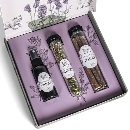 Geschenkset Katzen Wohlfühlkräuter: Katzenminze + Baldrian Spray +  Matatabi Sticks