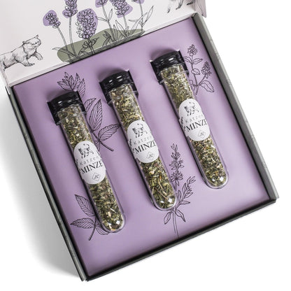Geschenkset Katzen Wohlfühlkräuter: Katzenminze + Baldrian Spray +  Matatabi Sticks